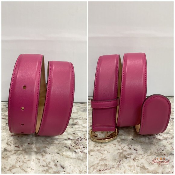 Authentic Gucci Hot Pink Calfskin Leather Gold Interlocking G Buckle Belt 80/32 - Picture 9 of 13